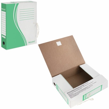 Папка архивная с завязками А4 (325х260 мм), 75 мм, до 700 листов, плотная, микрогофрокартон, ЗЕЛЕНАЯ, BRAUBERG, 124851
