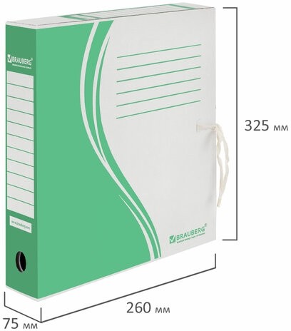 Папка архивная с завязками А4 (325х260 мм), 75 мм, до 700 листов, плотная, микрогофрокартон, ЗЕЛЕНАЯ, BRAUBERG, 124851