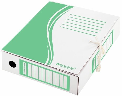 Папка архивная с завязками А4 (325х260 мм), 75 мм, до 700 листов, плотная, микрогофрокартон, ЗЕЛЕНАЯ, BRAUBERG, 124851