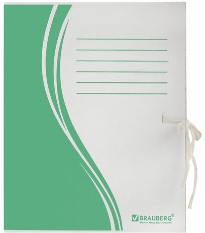 Папка архивная с завязками А4 (325х260 мм), 75 мм, до 700 листов, плотная, микрогофрокартон, ЗЕЛЕНАЯ, BRAUBERG, 124851