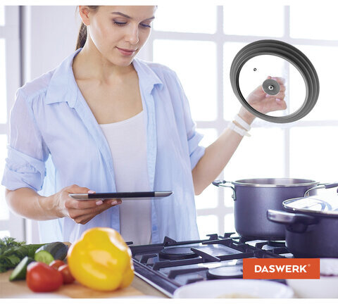 Крышка для любой сковороды и кастрюли универсальная 3 размера (22-24-26 см) серая, DASWERK, 607588