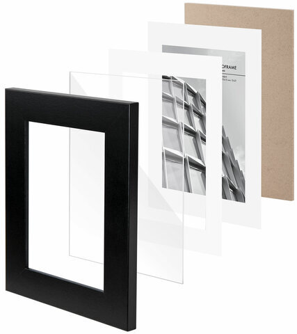 Рамка 15х21 см с паспарту 10х15 см небьющаяся, багет 40 мм, МДФ, BRAUBERG "Malcolm", черная, 391268