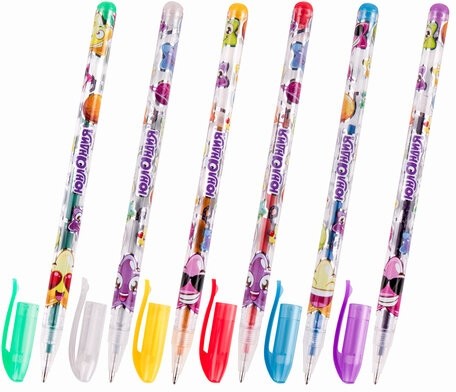 Ручки гелевые ЮНЛАНДИЯ, НАБОР 6 ЦВЕТОВ, БЛЕСТКИ, корпус с печатью, узел 0,7 мм, линия письма 0,5 мм, 142802