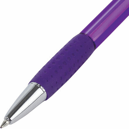 Ручка шариковая автоматическая с грипом BRAUBERG SUPER, СИНЯЯ, корпус фиолетовый, узел 0,7 мм, линия письма 0,35 мм, 143373