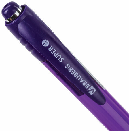 Ручка шариковая автоматическая с грипом BRAUBERG SUPER, СИНЯЯ, корпус фиолетовый, узел 0,7 мм, линия письма 0,35 мм, 143373