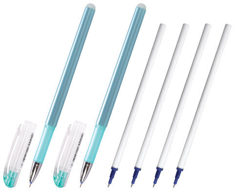 Ручки стираемые гелевые STAFF "College" EGP, НАБОР 2 штуки, СИНИЕ, + 4 сменных стержня, игольчатый узел 0,5 мм, линия письма 0,38 мм, 143668