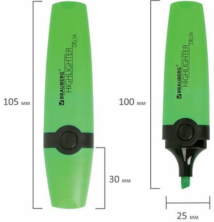 Текстовыделитель BRAUBERG "DELTA", ЗЕЛЕНЫЙ, линия 1-5 мм, 151720