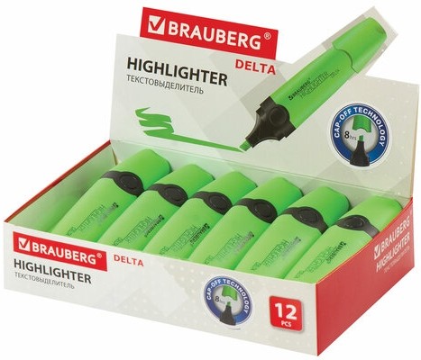 Текстовыделитель BRAUBERG "DELTA", ЗЕЛЕНЫЙ, линия 1-5 мм, 151720