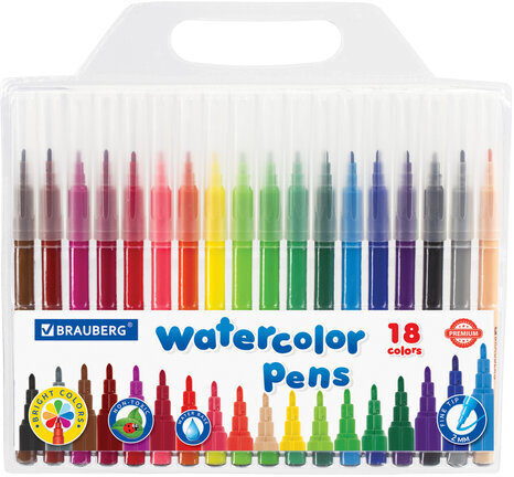 Фломастеры BRAUBERG "PREMIUM", 18 цветов, КЛАССИЧЕСКИЕ, вентилируемый колпачок, ПВХ-упаковка с европодвесом, 151935