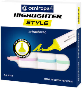 Текстовыделители CENTROPEN &quot;Style&quot; НАБОР 4 ПАСТЕЛЬНЫХ ЦВЕТА, линия 1-4,6 мм, 6252/4, 4 6252 0404