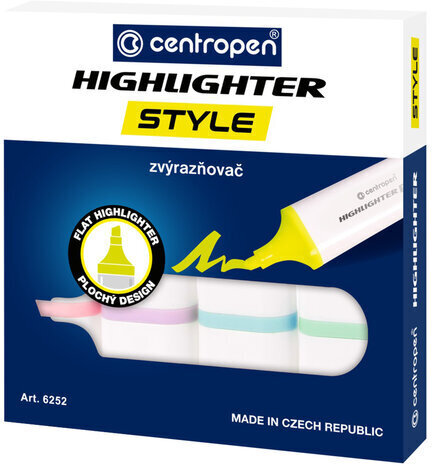Текстовыделители CENTROPEN "Style" НАБОР 4 ПАСТЕЛЬНЫХ ЦВЕТА, линия 1-4,6 мм, 6252/4, 4 6252 0404