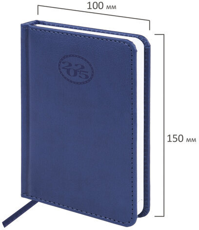 Ежедневник датированный 2025 МАЛЫЙ ФОРМАТ 100х150 мм А6, BRAUBERG "Favorite", под кожу, синий, 115742