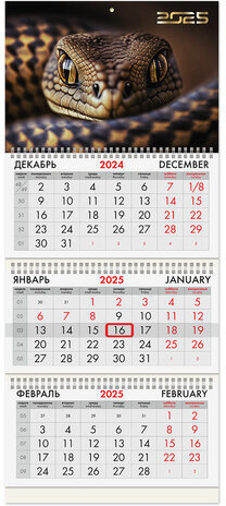 Календарь квартальный на 2025 г., 3 блока, 3 гребня, с бегунком, мелованная бумага, BRAUBERG, &quot;Символ года&quot;, 116132