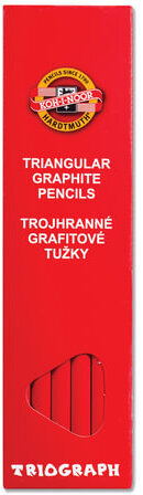 Карандаш чернографитный KOH-I-NOOR, 1 шт., "Triograph", B, трехгранный, без резинки, корпус красный, заточенный, 1802001001KSRU