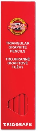 Карандаш чернографитный KOH-I-NOOR, 1 шт., "Triograph", B, трехгранный, без резинки, корпус красный, заточенный, 1802001001KSRU