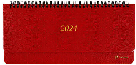 Планинг датированный 2024 305х140 мм, BRAUBERG "Iguana", под кожу, красный, 114809