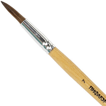 Кисть ПИФАГОР, ПОНИ, круглая, № 7, деревянная лакированная ручка, колпачок, пакет с подвесом, 200836