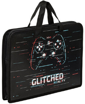 Папка на молнии с ручками ЮНЛАНДИЯ А4, 1 отделение, пластик, ширина 40 мм, "Glitched", 270948