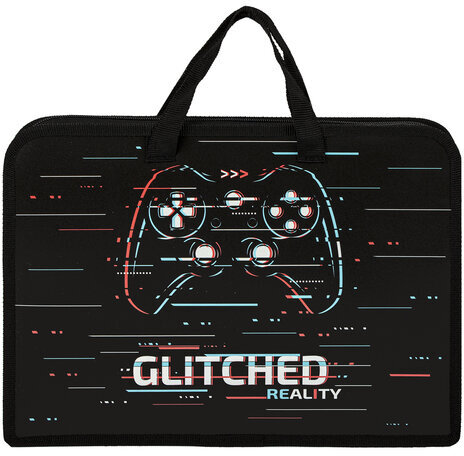 Папка на молнии с ручками ЮНЛАНДИЯ А4, 1 отделение, пластик, ширина 40 мм, "Glitched", 270948