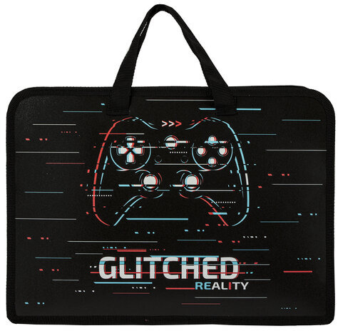 Папка на молнии с ручками ЮНЛАНДИЯ А4, 1 отделение, пластик, ширина 40 мм, "Glitched", 270948