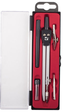 Готовальня BRAUBERG "Architect", 5 предметов: циркуль 135 мм, 2 вставки, держатель, грифель, 210658