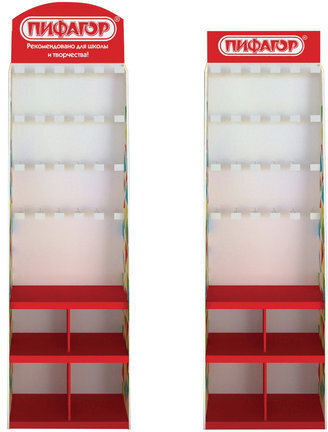 Стойка для размещения товара напольная ПИФАГОР, 200х60х40 см, 3 полки, 25 крючков, картон, 503692
