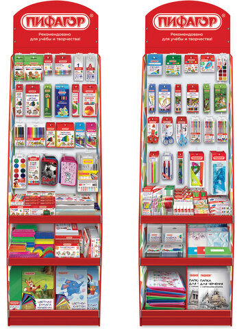 Стойка для размещения товара напольная ПИФАГОР, 200х60х40 см, 3 полки, 25 крючков, картон, 503692