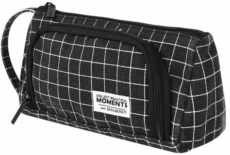 Пенал-косметичка BRAUBERG с ручкой, 1 откидная планка, полиэстер, 22x10х8 см, "Checkered black", 271559