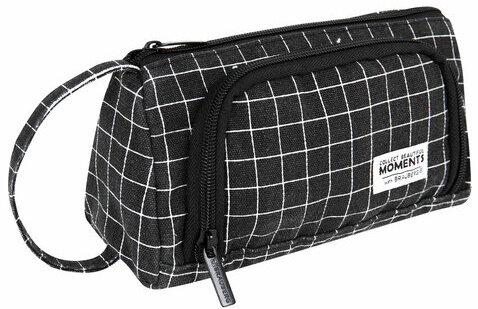 Пенал-косметичка BRAUBERG с ручкой, 1 откидная планка, полиэстер, 22x10х8 см, "Checkered black", 271559
