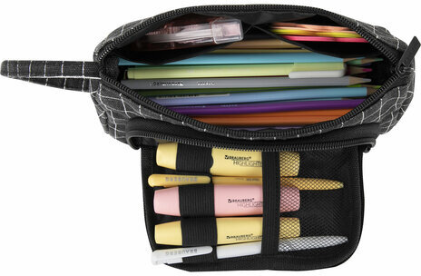 Пенал-косметичка BRAUBERG с ручкой, 1 откидная планка, полиэстер, 22x10х8 см, "Checkered black", 271559