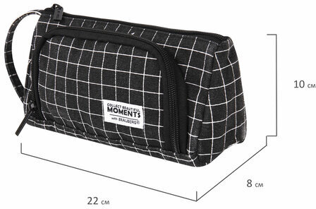 Пенал-косметичка BRAUBERG с ручкой, 1 откидная планка, полиэстер, 22x10х8 см, "Checkered black", 271559