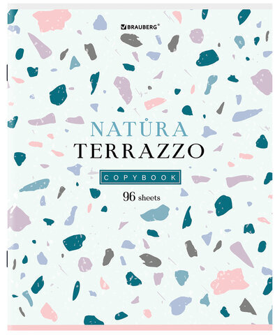 Тетрадь А5, 96 л., BRAUBERG, скоба, клетка, TWIN-лак, "Natura Terrazzo", 404431