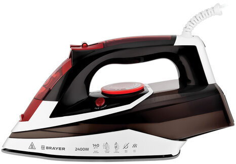 Утюг BRAYER BR4005, 2400 Вт, керамическое покрытие, самоочистка, антикапля, антинакипь, автоотключение, коричневый