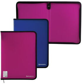 Папка на молнии пластиковая, А4, объемная, 335х240х20 мм, неоновая ассорти, BRAUBERG, Россия, 226037