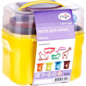 Пластилин на растительной основе (тесто для лепки) ГАММА &quot;Малыш. Зоопарк&quot;, 4 цвета, 240 г, 5 формочек, 509198