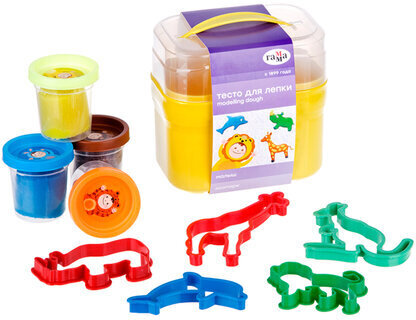 Пластилин на растительной основе (тесто для лепки) ГАММА "Малыш. Зоопарк", 4 цвета, 240 г, 5 формочек, 509198