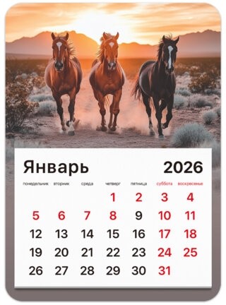 Календарь отрывной на магните на 2026 г., BRAUBERG, 130x180 мм, склейка, "Лошади", 117291