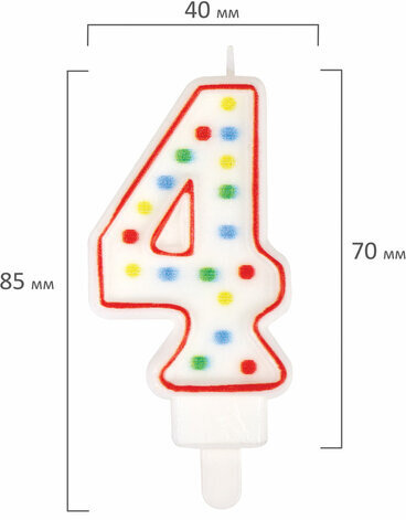 Свеча-цифра для торта "4" ДВУСТОРОННЯЯ с конфетти, 8,5 см, ЗОЛОТАЯ СКАЗКА, держатель, блистер, 591397