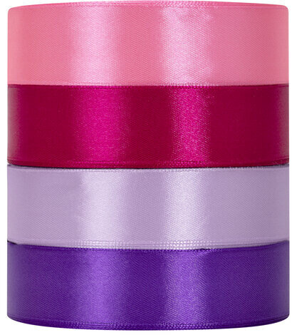 Лента атласная ширина 25 мм, набор №3 4 цвета по 23 м, BRAUBERG, 591503