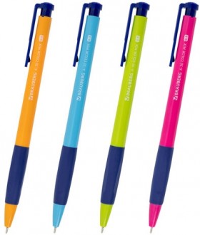 Ручка шариковая автоматическая BRAUBERG A-30 COLOR MIX "WRITING 3.0", СИНЯЯ, пишущий узел 0,5 мм, линия письма 0,25 мм, 144341
