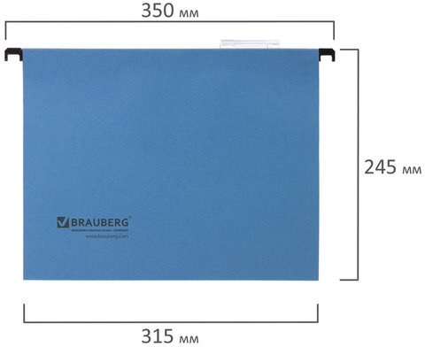 Подвесные папки А4 (350х245 мм), до 80 листов, КОМПЛЕКТ 10 шт., синие, картон, BRAUBERG (Италия), 231789