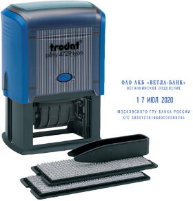 Датер самонаборный, 4 строки+дата, оттиск 50х30 мм, синий, TRODAT 4729, кассы в комплекте, 53334