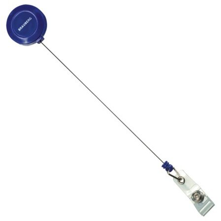 Держатель-рулетка для бейджей, 70 см, петелька, клип, синий, в блистере, BRAUBERG, 235727