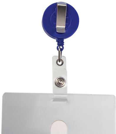Держатель-рулетка для бейджей, 70 см, петелька, клип, синий, в блистере, BRAUBERG, 235727