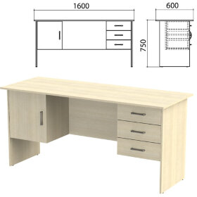 Стол письменный "Канц", 1600х600х750 мм, 2 тумбы, комбинированный, цвет дуб молочный (КОМПЛЕКТ)