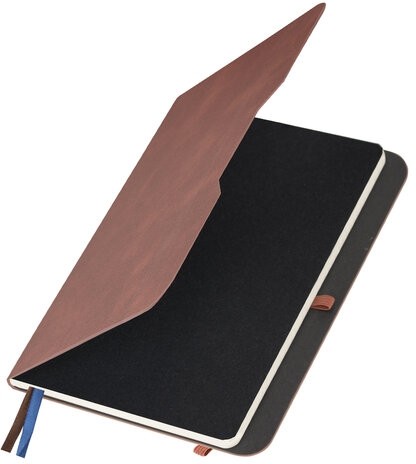 Блокнот А5 (162х218 мм), BRAUBERG "NOTE", под кожу софт-тач, с резинкой, 80 л., клетка, коричневый, 113436