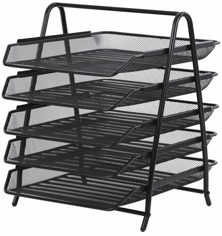 Лоток горизонтальный для бумаг BRAUBERG "Germainum", 5 секций, 370х355х295 мм, металл, черный, 237971