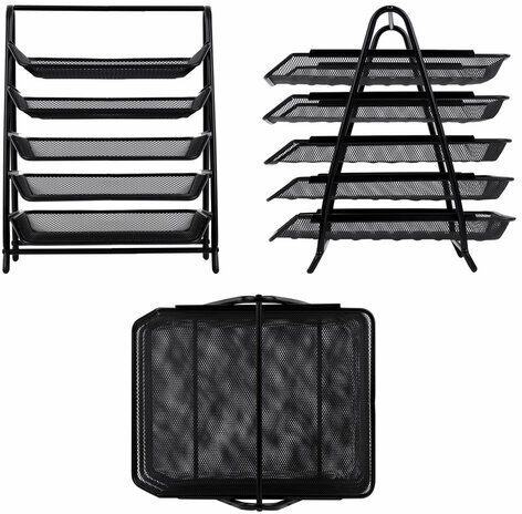 Лоток горизонтальный для бумаг BRAUBERG "Germainum", 5 секций, 370х355х295 мм, металл, черный, 237971