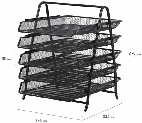 Лоток горизонтальный для бумаг BRAUBERG "Germainum", 5 секций, 370х355х295 мм, металл, черный, 237971