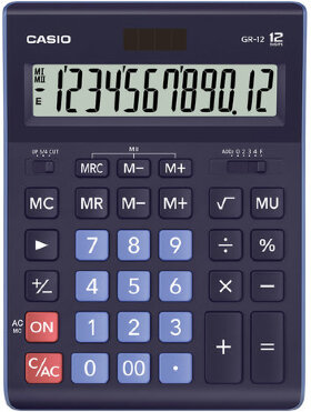 Калькулятор настольный CASIO GR-12-BU (210х155 мм), 12 разрядов, двойное питание, ТЕМНО-СИНИЙ, GR-12-BU-W-EP